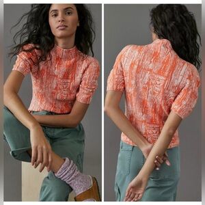 Anthropologie Maeve Women High Neck Orange Soft Sweater Top Size Small
